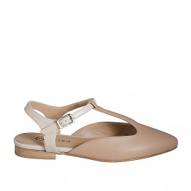 Woman's slingback shoe in pink and cream-colored leather with T-strap heel 2 - Available sizes:  32, 34, 35, 42, 43, 44, 45, 46