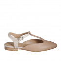 Woman's slingback shoe in pink and cream-colored leather with T-strap heel 2 - Available sizes:  32, 33, 34, 35, 42, 43, 44, 45, 46