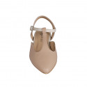 Woman's slingback shoe in pink and cream-colored leather with T-strap heel 2 - Available sizes:  32, 33, 34, 35, 42, 43, 44, 45, 46