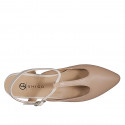 Woman's slingback shoe in pink and cream-colored leather with T-strap heel 2 - Available sizes:  32, 33, 34, 35, 42, 43, 44, 45, 46