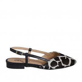 Decolté aperta sul tallone in pelle nera e pelle di vitello con pelo maculato bianco e nero tacco 2 - Misure disponibili: 33, 34, 35, 43, 44