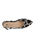 Woman's slingback shoe in black leather and spotted black and white suede heel 2 - Available sizes:  32, 33, 34, 35, 42, 43, 44, 46