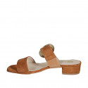 Mule para mujer en gamuza de color cognac con hebilla y elastico tacon 3 - Tallas disponibles:  32, 33, 34, 35, 42, 43, 44, 45