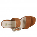 Woman's mules in cognac brown suede with buckle and elastic heel 3 - Available sizes:  32, 33, 34, 35, 42, 43, 44, 45