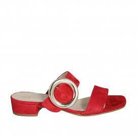 Mule pour femmes en daim rouge avec boucle et elastique talon 3 - Pointures disponibles:  32, 33, 34, 35, 42, 43, 44, 45