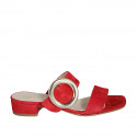 Woman's mules in red suede with buckle and elastic heel 3 - Available sizes:  32, 33, 34, 35, 42, 43, 44, 45