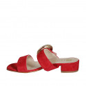 Mule para mujer en gamuza roja con hebilla y elastico tacon 3 - Tallas disponibles:  32, 33, 34, 35, 42, 43, 44, 45