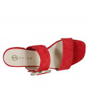 Mule para mujer en gamuza roja con hebilla y elastico tacon 3 - Tallas disponibles:  32, 33, 34, 35, 42, 43, 44, 45