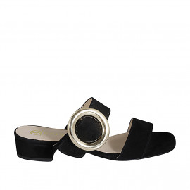 Woman's mules in black suede with buckle and elastic heel 3 - Available sizes:  32, 33, 35, 42, 43, 44, 45