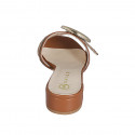 Woman's mules in cognac brown leather and beige raffia with buckle heel 3 - Available sizes:  32, 33, 34, 35, 42, 43, 44, 45