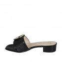 Woman's mules in black leather and raffia with buckle heel 3 - Available sizes:  32, 33, 34, 35, 42, 43, 44, 45