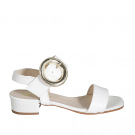 Sandalia con hebilla para mujer en piel blanca tacon 3 - Tallas disponibles:  32, 33, 34, 35, 42, 43, 44, 45