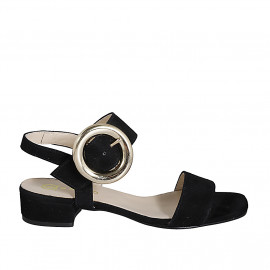 Sandalia con hebilla para mujer en gamuza negra tacon 3 - Tallas disponibles:  32, 33, 34, 35, 42, 43, 44, 45