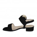 Sandalia con hebilla para mujer en gamuza negra tacon 3 - Tallas disponibles:  32, 33, 34, 35, 42, 43, 44, 45