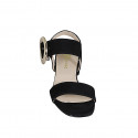 Woman's sandal with buckle in black suede heel 3 - Available sizes:  32, 33, 34, 35, 42, 43, 44, 45