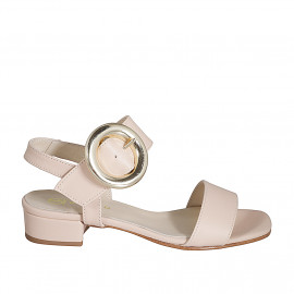 Woman's sandal with buckle in light rose leather heel 3 - Available sizes:  32, 34, 42, 43, 44, 45