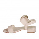 Woman's sandal with buckle in light rose leather heel 3 - Available sizes:  32, 33, 34, 35, 42, 43, 44, 45