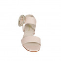 Woman's sandal with buckle in light rose leather heel 3 - Available sizes:  32, 33, 34, 35, 42, 43, 44, 45