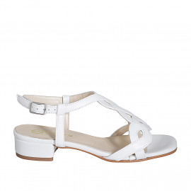 Sandalia para mujer en piel trensada blanca tacon 3 - Tallas disponibles:  32, 33, 35, 42, 43, 44, 45