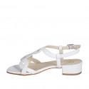 Sandalia para mujer en piel trensada blanca tacon 3 - Tallas disponibles:  32, 33, 34, 35, 42, 43, 44, 45