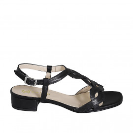 Woman's sandal in black braided leather heel 3 - Available sizes:  32, 34, 42, 43, 44, 45