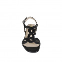 Woman's sandal in black braided leather heel 3 - Available sizes:  32, 33, 34, 35, 42, 43, 44, 45