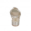 Woman's sandal in platinum laminated braided leather heel 3 - Available sizes:  32, 33, 34, 35, 42, 43, 44, 45