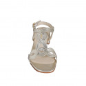 Woman's sandal in platinum laminated braided leather heel 3 - Available sizes:  32, 33, 34, 35, 42, 43, 44, 45