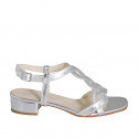 Woman's sandal in silver laminated braided leather heel 3 - Available sizes:  32, 33, 34, 35, 42, 43, 44, 45