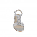 Woman's sandal in silver laminated braided leather heel 3 - Available sizes:  32, 33, 34, 35, 42, 43, 44, 45