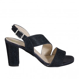 Sandale pour femmes en tissu scintillant bleu foncé talon 7 - Pointures disponibles:  32, 33, 34, 35