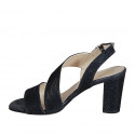 Woman's sandal in dark blue glittered fabric heel 7 - Available sizes:  32, 33, 34, 35