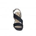 Woman's sandal in dark blue glittered fabric heel 7 - Available sizes:  32, 33, 34, 35