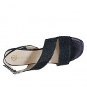 Woman's sandal in dark blue glittered fabric heel 7 - Available sizes:  32, 33, 34, 35