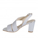 Woman's sandal in silver glittered fabric heel 7 - Available sizes:  32, 33, 34, 35