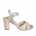 Woman's sandal in pink leather and platinum laminated leather with strap heel 7 - Available sizes:  32, 33, 34, 35, 42, 43, 44, 45