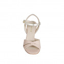 Woman's sandal in pink leather and platinum laminated leather with strap heel 7 - Available sizes:  32, 33, 34, 35, 42, 43, 44, 45