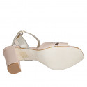 Woman's sandal in pink leather and platinum laminated leather with strap heel 7 - Available sizes:  32, 33, 34, 35, 42, 43, 44, 45