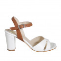 Woman's sandal in white and cognac brown leather with strap heel 7 - Available sizes:  32, 33, 34, 35, 42, 43, 44, 45