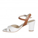 Woman's sandal in white and cognac brown leather with strap heel 7 - Available sizes:  32, 33, 34, 35, 42, 43, 44, 45