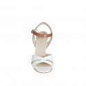 Woman's sandal in white and cognac brown leather with strap heel 7 - Available sizes:  32, 33, 34, 35, 42, 43, 44, 45