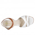 Woman's sandal in white and cognac brown leather with strap heel 7 - Available sizes:  32, 33, 34, 35, 42, 43, 44, 45