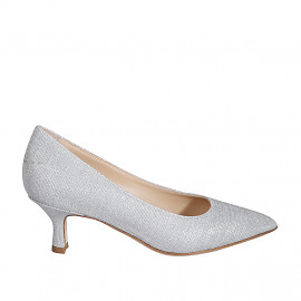 Woman's pointy pump in silver laminated fabric heel 5 - Available sizes:  32, 33, 34, 35, 42, 43, 44, 45