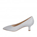 Woman's pointy pump in silver laminated fabric heel 5 - Available sizes:  32, 33, 34, 35, 42, 43, 44, 45