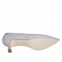 Woman's pointy pump in silver laminated fabric heel 5 - Available sizes:  32, 33, 34, 35, 42, 43, 44, 45