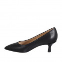 Zapato a punta para mujer en piel negra con tacon 5 - Tallas disponibles:  32, 33, 34, 35, 42, 43, 44, 45