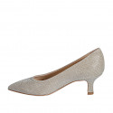 Woman's pointy pump in platinum laminated fabric heel 5 - Available sizes:  32, 33, 34, 35, 42, 44, 45