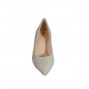 Woman's pointy pump in platinum laminated fabric heel 5 - Available sizes:  32, 33, 34, 35, 42, 44, 45