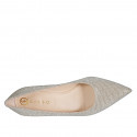 Woman's pointy pump in platinum laminated fabric heel 5 - Available sizes:  32, 33, 34, 35, 42, 44, 45