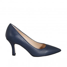 Pointy pump in blue leather heel 7 - Available sizes:  32, 33, 35, 42, 43, 44, 45